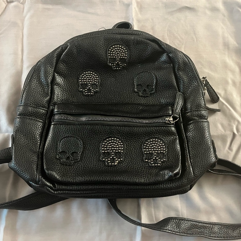 Black Leather Skull Backpack